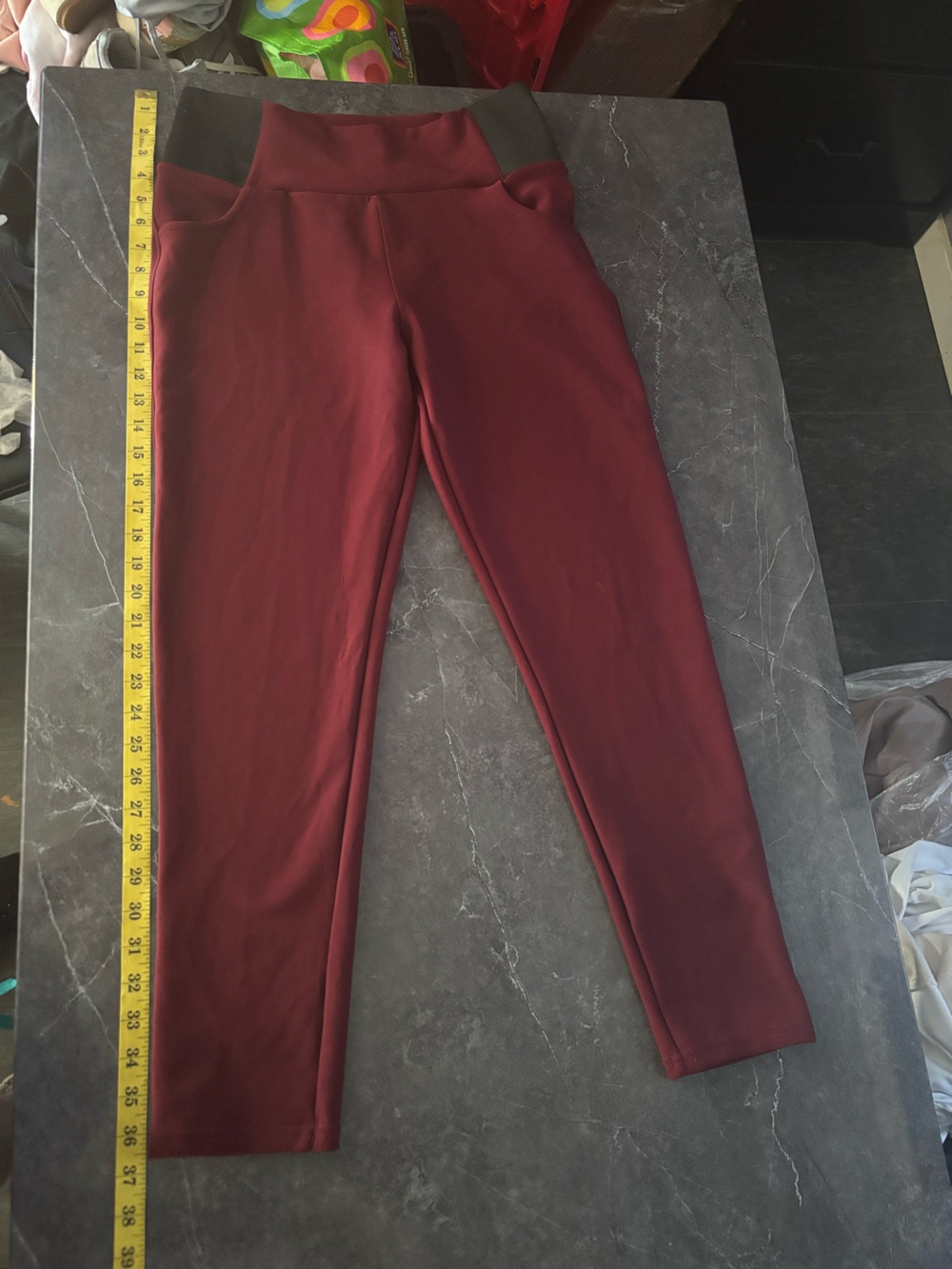Harper Wine High-Rise Ponte Leggings with Black Waist Panels